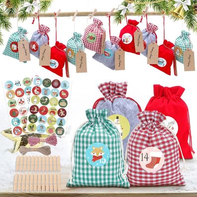 Adventskalender 24 Weihnachts-Säckchen DIY-Set für Männer Frauen Kinder