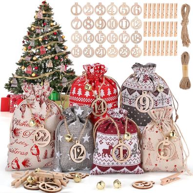 24-teiliges DIY Adventskalender Set zum Befüllen, Aufhängen