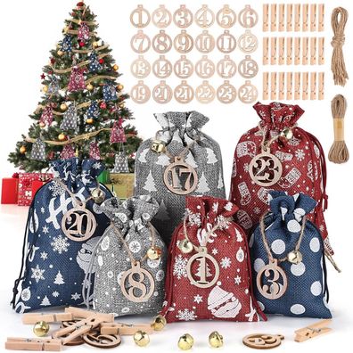 24 Stoffsäckchen DIY Adventskalender zum Befüllen Weihnachtskalender Kinder
