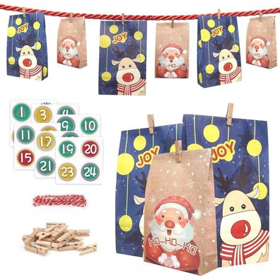 Adventskalender groß 2024 zum Befüllen, Pinguin Motiv, Weihnachts Tüten Kinder