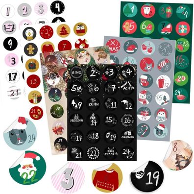 Adventskalender Zahlen Aufkleber 6x24 Sticker Weihnachten DIY Bastelset