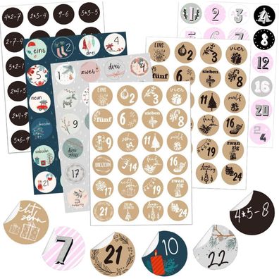 Adventskalender Zahlen Aufkleber 6x24 Stickers Weihnachten Kalender DIY