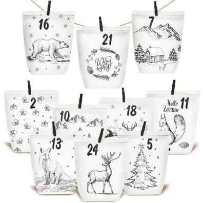Adventskalender zum Befüllen Weihnachtstüten DIY Kraftpapiertüten Schwarz