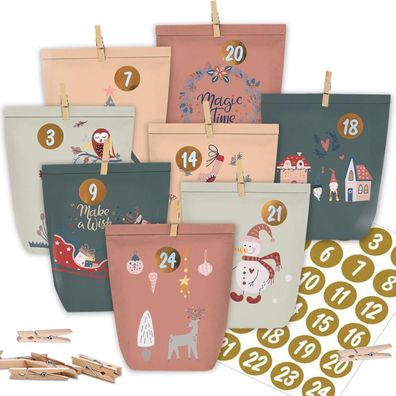 Adventskalender zum Befüllen Selbst Basteln 24 Weihnachtstüten Zahlensticker