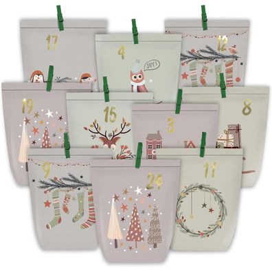 Adventskalender zum Befüllen Kraftpapiertüten DIY Weihnachtskalender 24 Tüten
