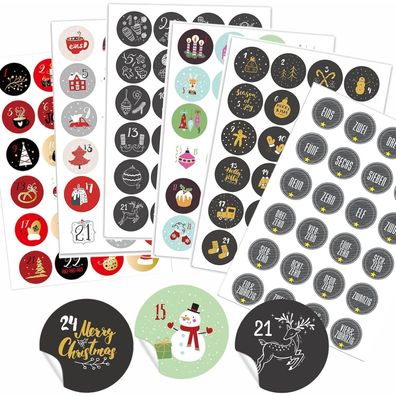 Adventskalender Zahlen Aufkleber 24 Sticker Weihnachten Basteln Dekorieren