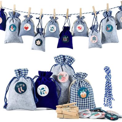 Adventskalender 24 Stoffsäckchen Weihnachtskalender Kette zum Selbstbefüllen