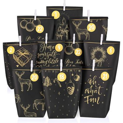 Adventskalender Tüten Schwarzgold Weihnachtskalender DIY Selbstbefüllen 24