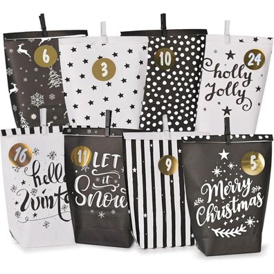 Adventskalender zum Basteln 24 Papier Tüten Weihnachten Black White