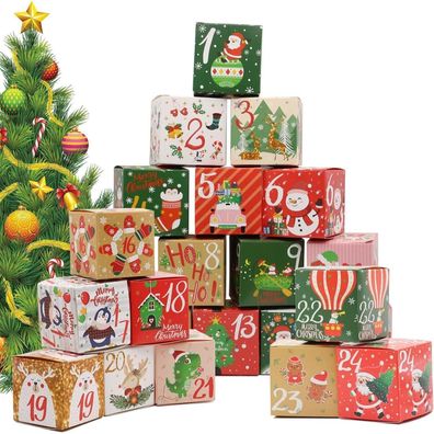 24 Adventskalender Tüten mit Kisten - Geschenkboxen zum Befüllen