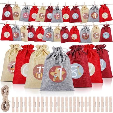Adventskalender zum Befüllen DIY Weihnachtskalender Jute Säckchen Zahlen Kinder