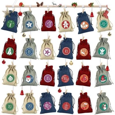 24 Sprinlot Adventskalender Stoffbeutel Weihnachtskalender Säckchen