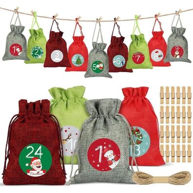 Sprinlot Adventskalender Stoffbeutel 24 Weihnachtskalender Säckchen