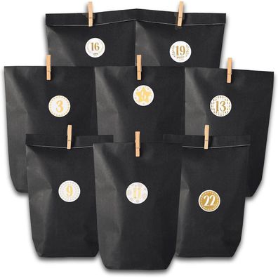 2024 Adventskalender DIY Set 25 Geschenktüten 24 Aufkleber 26 Klammern