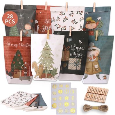 DIY Adventskalender Befüllen 28 Kraftpapiertüten Weihnachten Kind(er) Schneemann