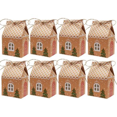 24x Weihnachtsgeschenkbox Kraftpapier Häuschen mit Hanfseil