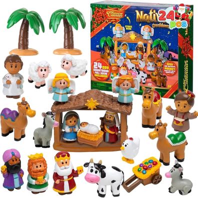 JOYIN 24-teiliger Weihnachts-Adventskalender Krippenfiguren-Set 2024