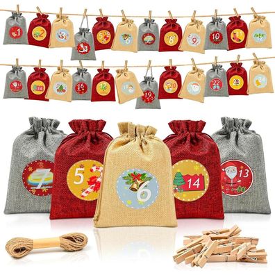 Adventskalender zum Befüllen 24 Weihnachtskalender Stoffbeutel 18x13CM