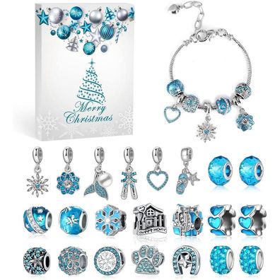 Adventskalender Schmuck Mädchen 2024 DIY Teenager 24 Überraschungen Hellblau