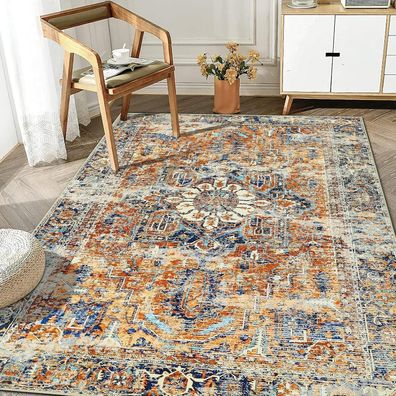 WONGS Bedding Boho Teppich Kurzflor Vintage Design Orange 120x170 cm