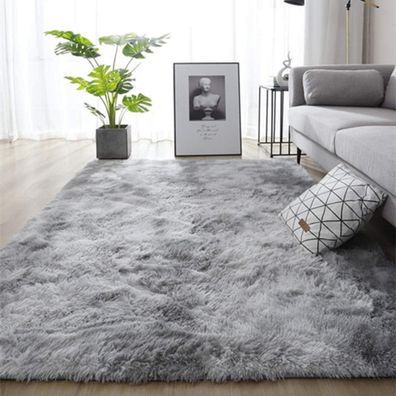 Leesentec Shaggy Velvet Teppich 160x200cm Grau Weiß - Weicher Flauschteppich