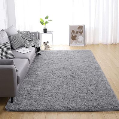 Hochflor Teppich Modern Grau Rosa Weiß Langflor Flauschig 160x230cm