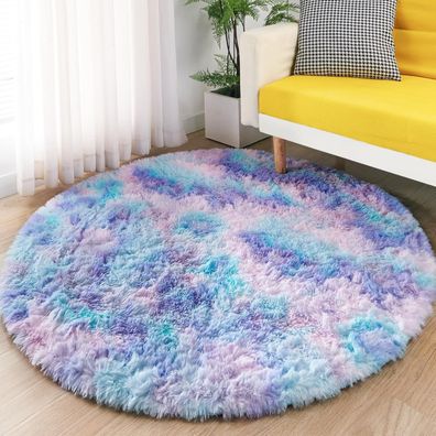 Rohatim Plüsch Teppich Rund Mädchen Blau-violett 100 cm