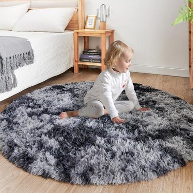 Rohatim Plüsch Teppich Rund 120 cm Dunkelgrau für Wohnzimmer Kinderzimmer