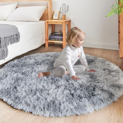 Rohatim Plüsch Teppich Rund 100 cm Wohnzimmer Schlafzimmer Mädchen Kinderteppich