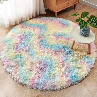 Rohatim Plüsch Teppich Rund 100 cm Flauschiger Wohnzimmer Schlafzimmer Mädchen