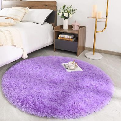 Rohatim Hochflor Shaggy Teppich Rund Super weich Violett 150 x 150 cm