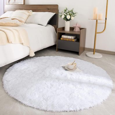 Rohatim Hochflor Teppich Rund Super weich Shaggy Fluffy Weiß 150x150 cm