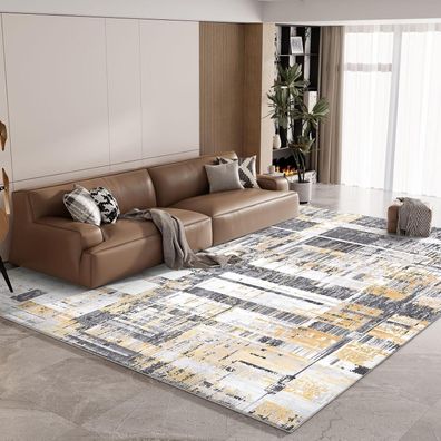 Modernes Vamcheer Teppich-Gelb/Grau 120x170 Flauschig Wohnzimmer/Schlafzimmer