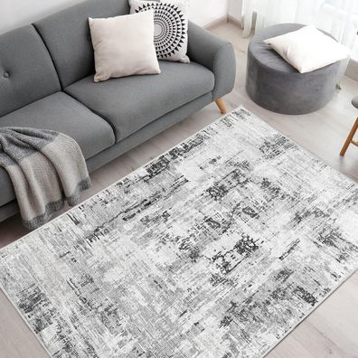 Modernes Kurzflor Teppich Wohnzimmer Schlafzimmer 160x230 cm Beige/Grau