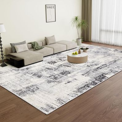 Teppich Wohnzimmer Kurzflor Moderner Flauschig Waschbar Anti-Rutsch 200x300 Grau