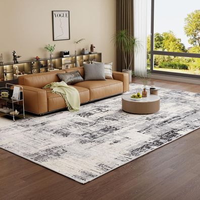 Teppich Wohnzimmer Kurzflor Moderner Grau 240x340cm Anti-Rutsch