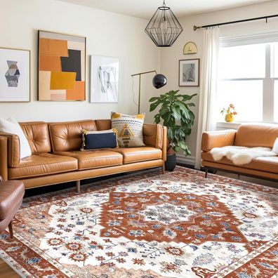 Vamcheer Teppich Wohnzimmer Vintage Schlafzimmer Weich 160x230 cm Orange