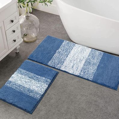 Enyhom Mikrofaser Badematte Set Blau 2-teilig Saugfähig Rutschfest