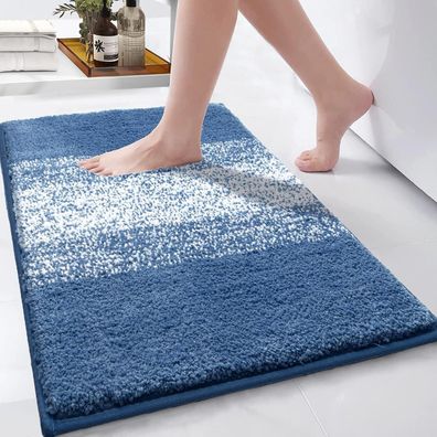 Badematte Blau 60x90 cm Mikrofaser Hochflor rutschfest waschbar