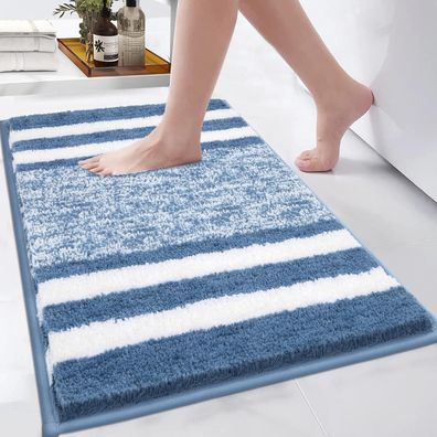 Badematten Set Blau 45x65cm Waschbar Rutschfeste Saugfähige Microfaser