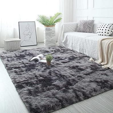 Pauwer Weich Teppich Hochflor Shaggy 80x160cm Dunkelgrau Wohnzimmer Schlafzimmer
