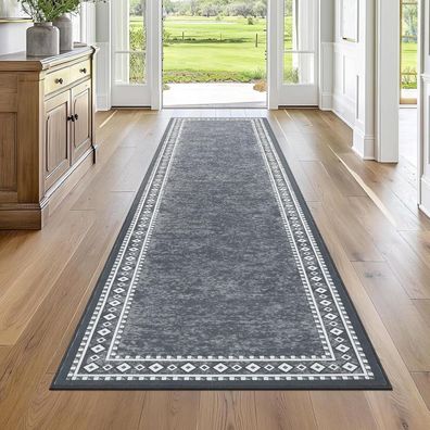 Enyhom Lang Teppich Läufer 66x240cm Grau rutschfest waschbar Eingang Küche