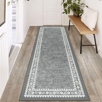Teppich Läufer 60x180cm Grau Waschbar Rutschfest Küchenläufer Eingang Haustür