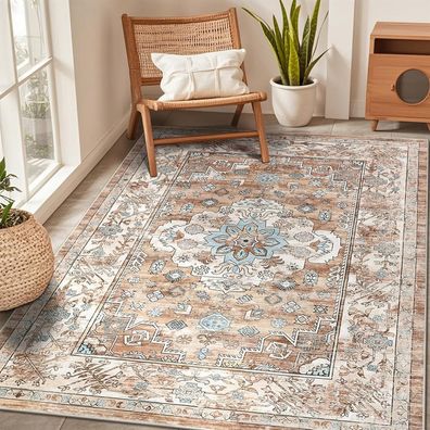 Enyhom Großer Teppich Vintage Bohemian 120x180 cm Flauschig Cremefarben