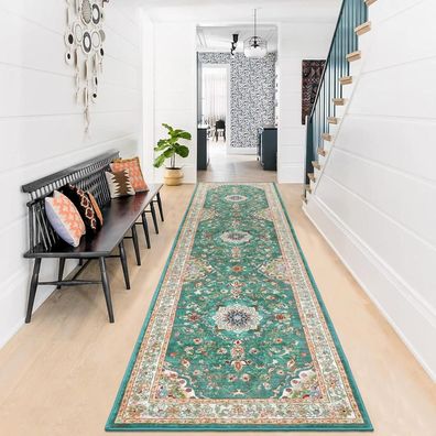 Enyhom Teppich Läufer 60x240cm Grün Rutschfest Waschbar Modern Weich Luxuriös