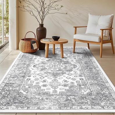 Großer Teppich 120x180cm Luxuriös Superweich Bohemian Vintage Grau Retro