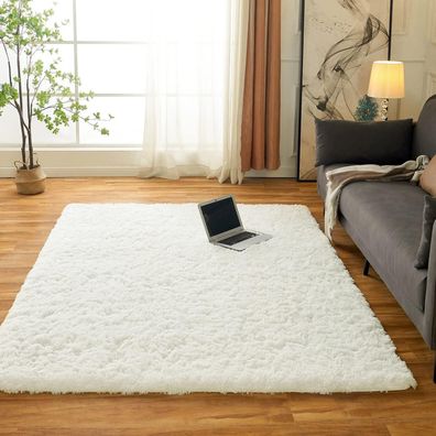 Obundi Beige Teppich 140×200 cm Anti-Rutsch Flauschig Waschbarer Teppich