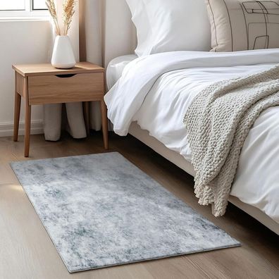 Großer Flauschiger Teppich Weiß Grau Modern 60x120cm Waschbar Rutschfest