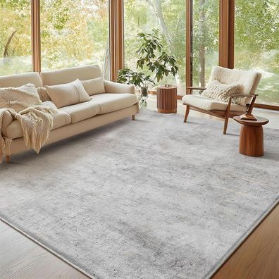 Teppich Modern Grau Weiß Kurzfloriger Schlafzimmer Wohnzimmer 160x200cm
