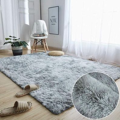 Hochflor Teppich Wohnzimmer Schlafzimmer 160x230cm Grau